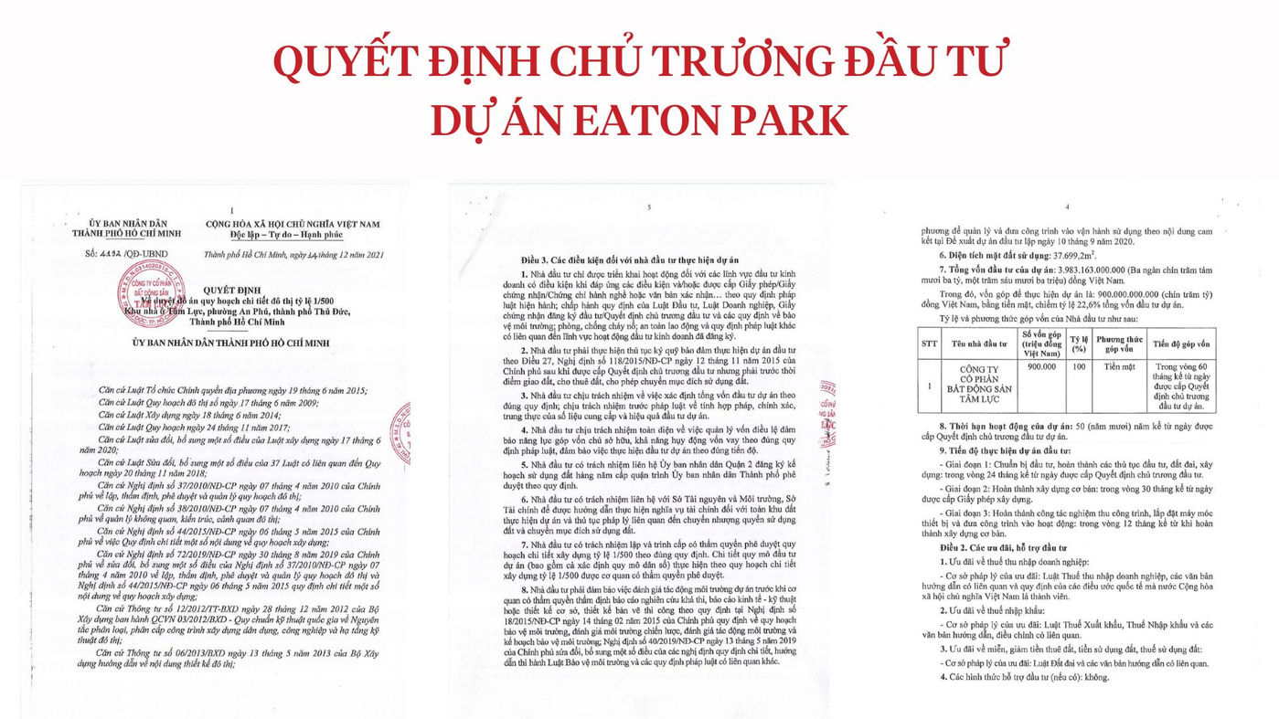 Quyết định số 292/QĐ-UBND chấp thuận chủ tường đầu tư dự án Eaton Park